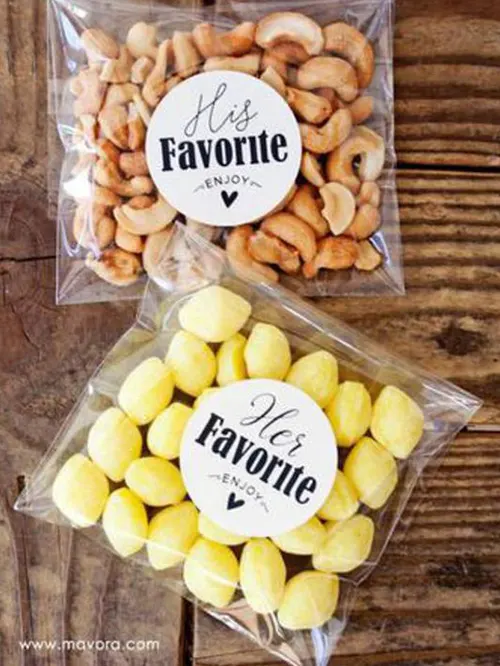 wedding favours nuts with cute stickers on